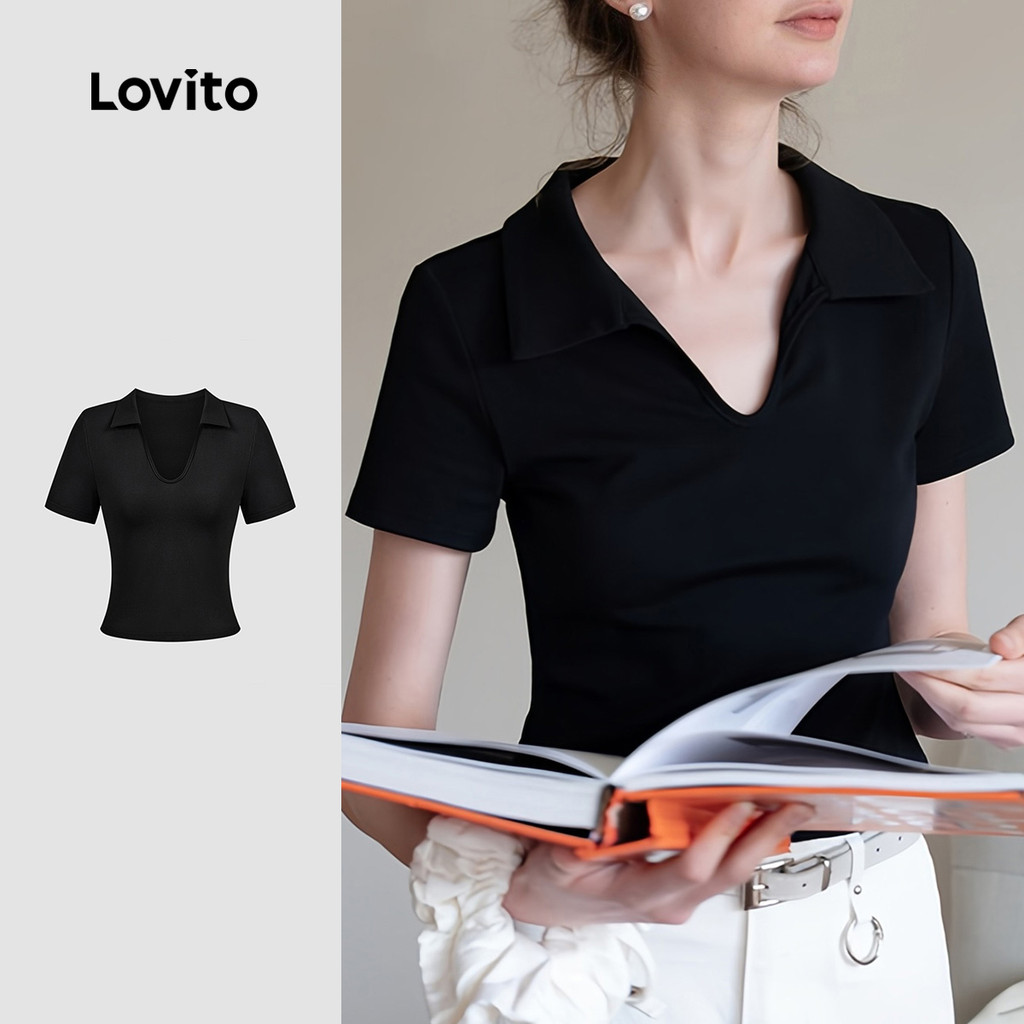 เสื้อยืดผู้หญิงทรงโค้งสั้น คอปกโปโล กระชับรูปร่าง รหัส B138-JUL25-B-1-TSB138PAD792