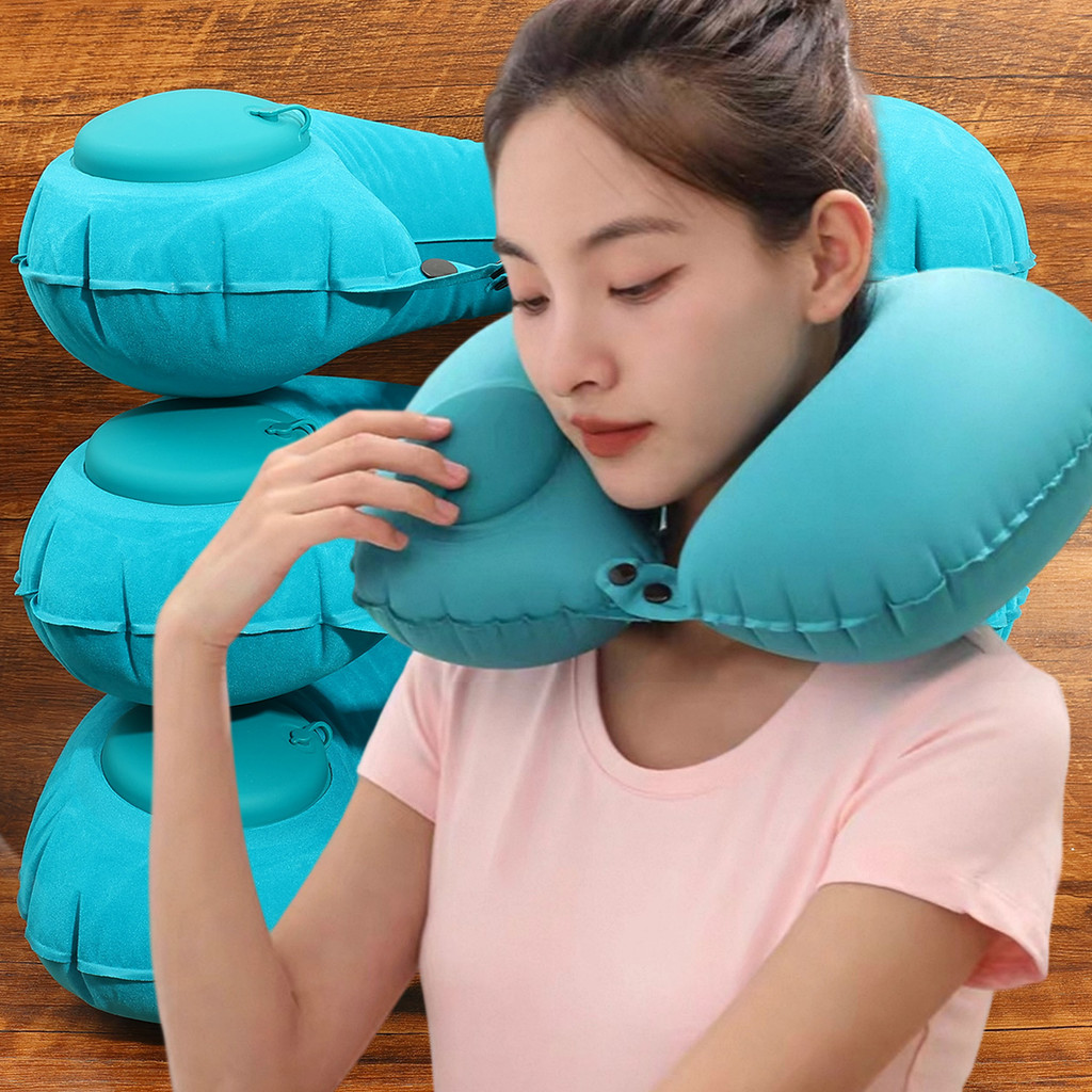 หมอนเดินทางเป่าลมสําหรับเที่ยวบินยาว | ที่รองคอ ทีพียู พร้อม แห่กัน นุ่ม ดีไซน์สีเขียว สําหรับพกพา บน 1/2/3หีบห่อ