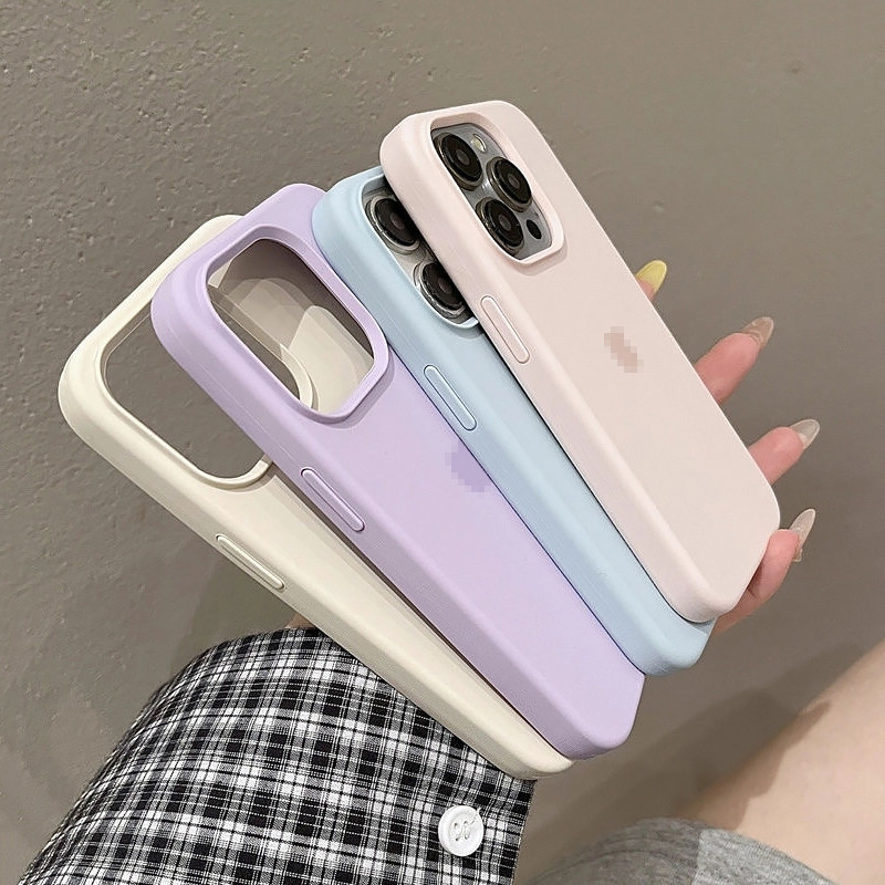 นมสีชมพูซิลิโคนเหลวนุ่มป้องกันการล่มสลายเคสโทรศัพท์สําหรับ 16 15 14 Pro Max Plus 13 12 11 Pro Max XS Maxสีทึบผิวฝาครอบโทรศัพท์ปลอกเชลล์ด้วยกํามะหยี่ภายใน