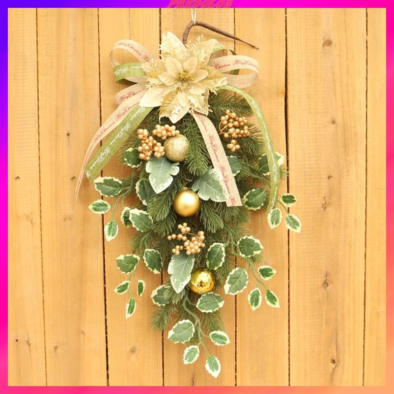 [Predolo2] คริสต์มาส Teardrop Swag พวงหรีดดอกไม้ประตูประดิษฐ์ Swag ฤดูหนาว Garland Swag สําหรับ Xmas