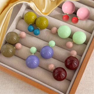 ต่างหูบอลลูกปัดสีหลากหลายและสไตล์เกาหลีสำหรับเด็กผู้หญิงเรีย…