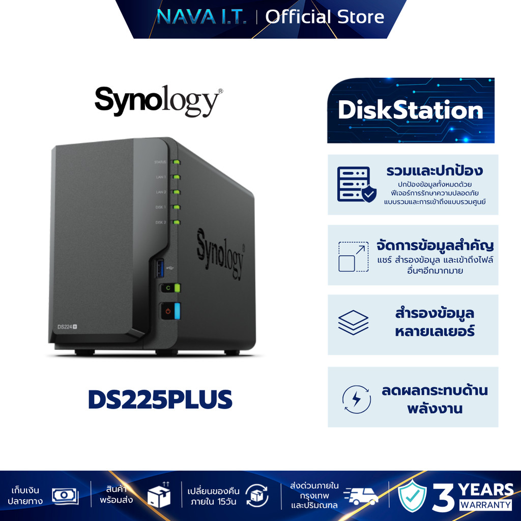 SYNOLOGY DiskStation DS225PLUS (SNG-DS225PLUS) (พื้นที่จัดเก็บข้อมูลขนาดกะทัดรัด)