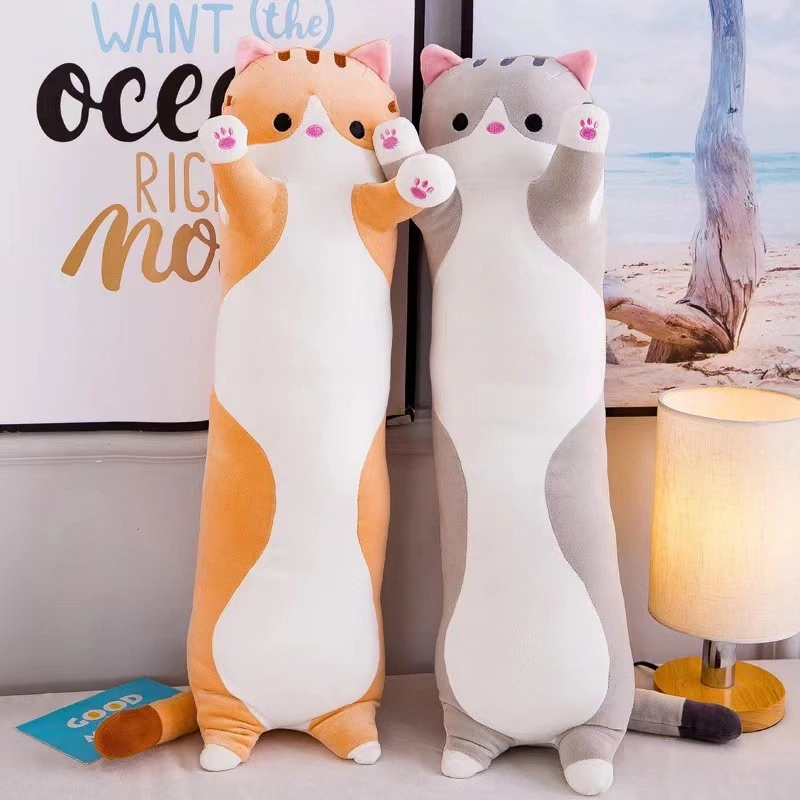 🎉พร้อมส่ง 🐈หมอนข้างยาวรูปแมวนุ่ม น้องแมวนอนเหยียด ตุ๊กตาสัตว์ขนปุย หมอนกอดขนาดใหญ่