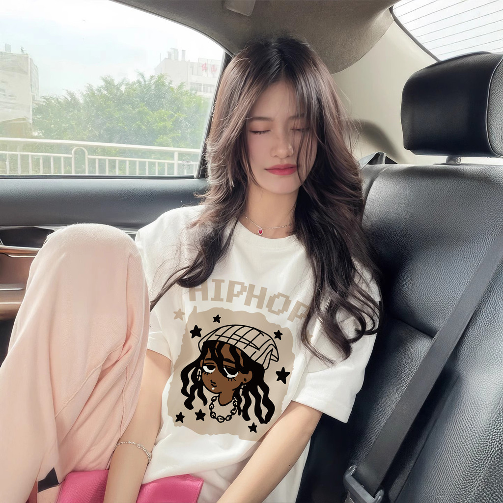 เกาหลี ผ้าฝ้าย100% เสื้อยืดแขนสั้น Oversize CMDXY8800 ผู้ชาย ผู้หญิง ลายทาง ตัวอักษร การ์ตูน หลวม ฤดูร้อน ฤดูใบไม้ผลิ