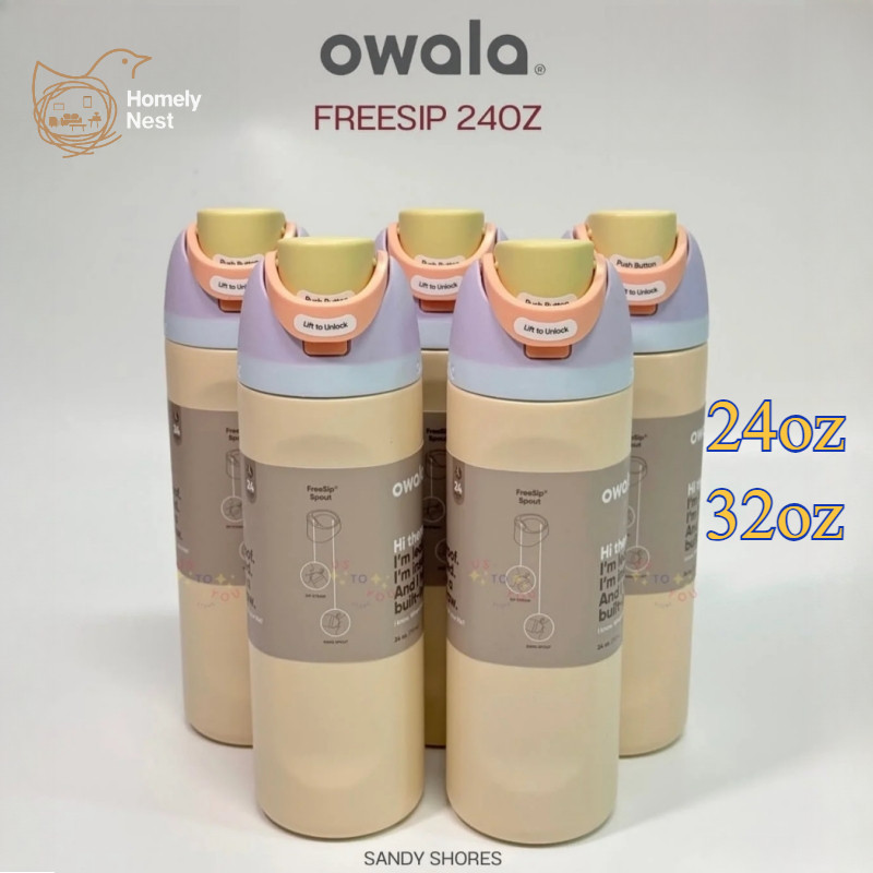 Owala FreeSip Sandy Coast ขวดน้ํา 24oz 32oz Owala Cup แก้วน้ําสแตนเลสพร้อมหลอดสูญญากาศฉนวนและรั่วซึม, ถ้วยกีฬาปลอดสาร BPA สําหรับยิม/เดินทาง