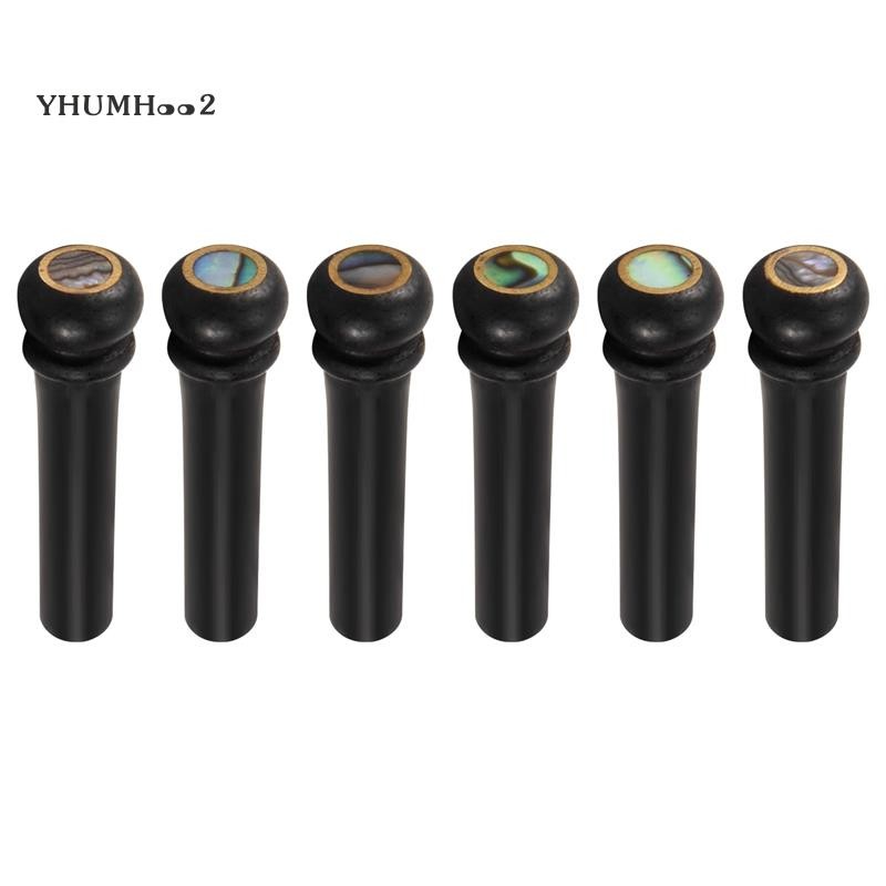 [yhumh002]6 ชิ้นสีดํา Ebony Shell กีตาร์สะพานกระดูก Pins ชุดสีเขียว Abalone Dot สําหรับกีตาร์โปร่งอุปกรณ์เสริม