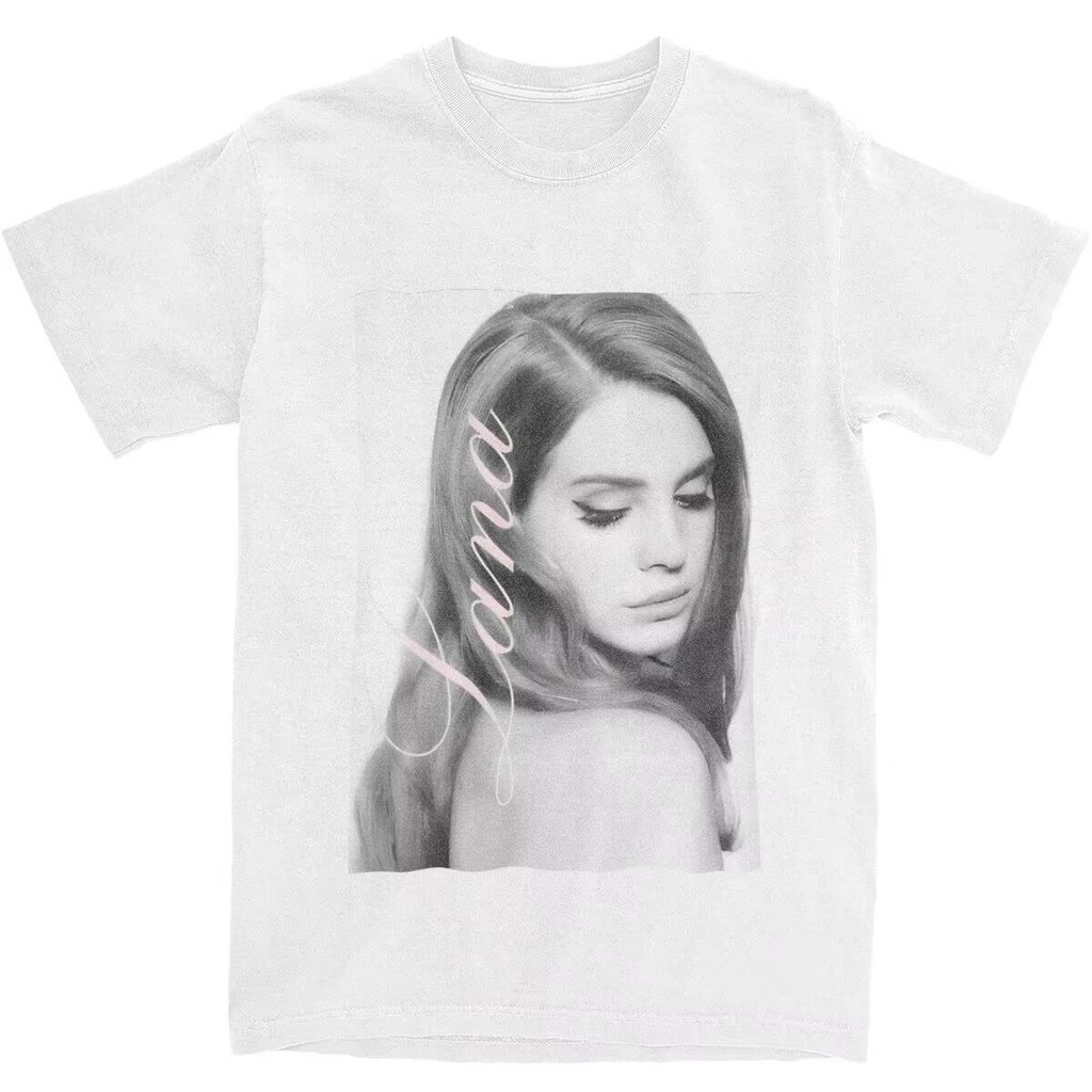 Lana Del Rey นักร้องรูปแบบผ้าฝ้ายแขนสั้นเสื้อยืดผู้ชายผู้หญิงหลวม Street สไตล์อินเทรนด์ All-Match คอ