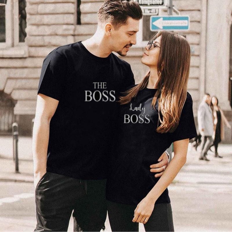 Couple The Boss Lady Boss Letter Print T Shirt Casual Round Neck Short Sleeve Top Cotton Kapas