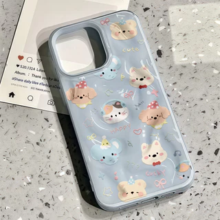 COD-ในไทย💥For iPhone 16 15 14 13 12 11 Pro Max X XS XR XS 7 8 6 16 Plus เคส สัตว์การ์ตูน Candy Color Wave คู่หนังนุ่มป
