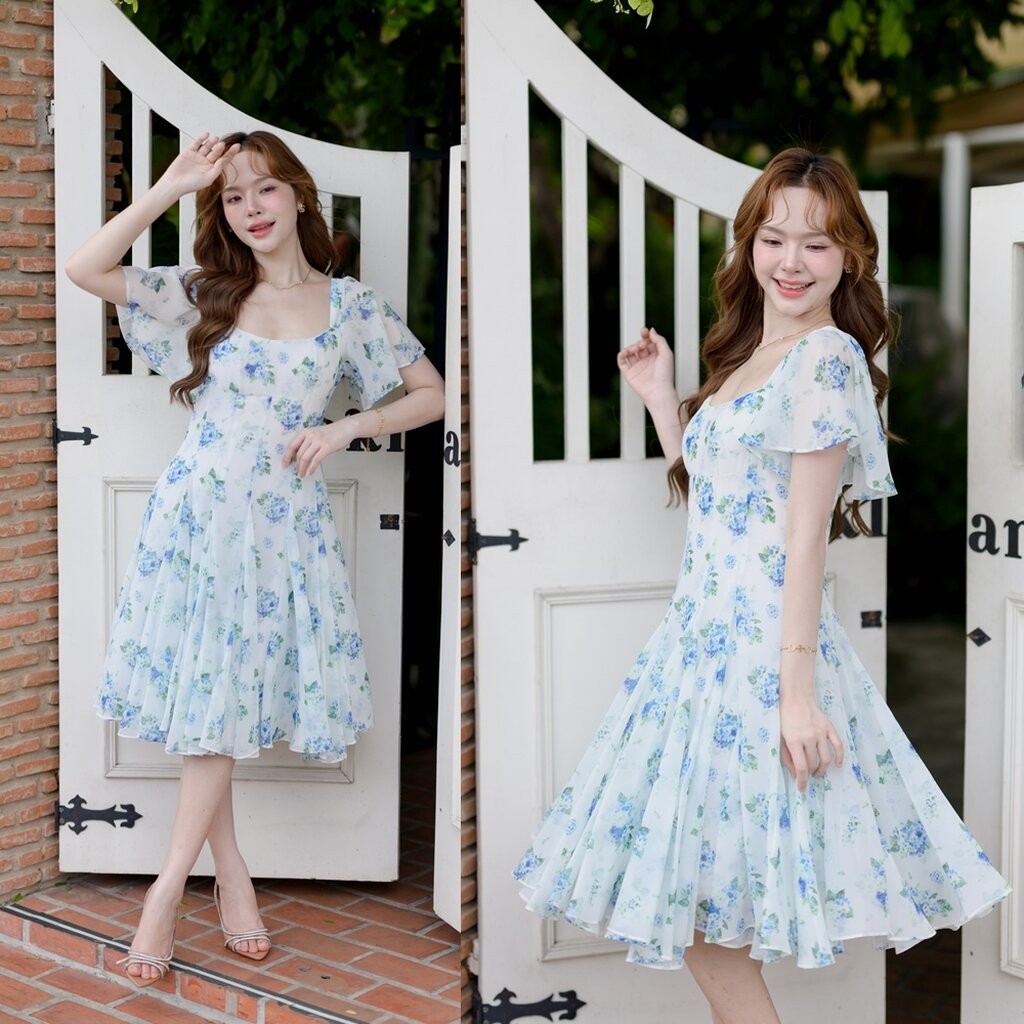 Hydrangea Fit & Flare dress – ลายดอกไฮเดรนเยีย