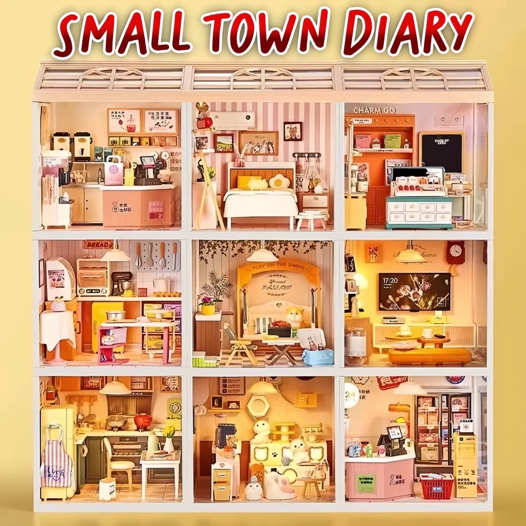 ไดอารี่เมืองเล็ก DIY ทำมือ บ้านจิ๋ว ฉาก โมเดลบ้านซุปเปอร์เวิลด์ ประกอบ บล็อกของเล่น