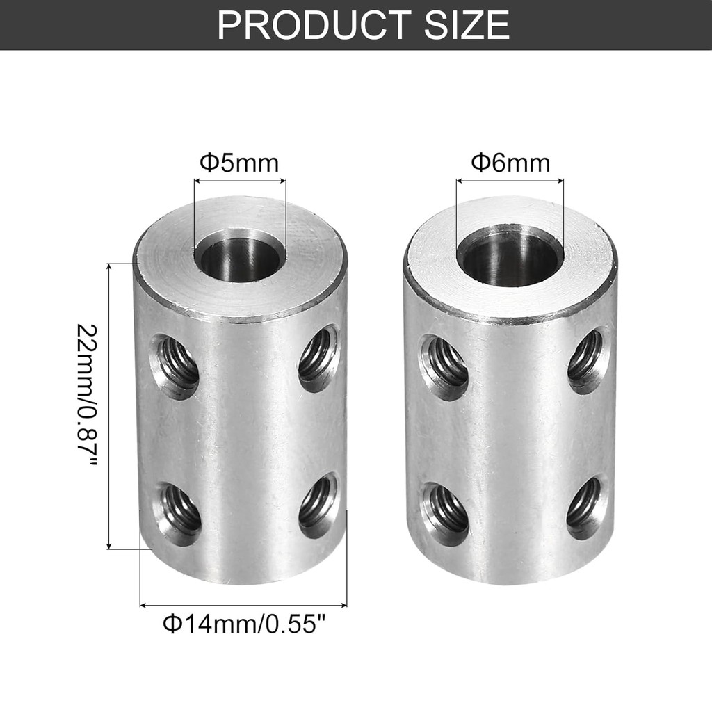 MECCANIXITY Rigid Screw Coupling 5mm to 6mm Shaft Coupler Connector L22mm x D14mm Steel Joint Connec