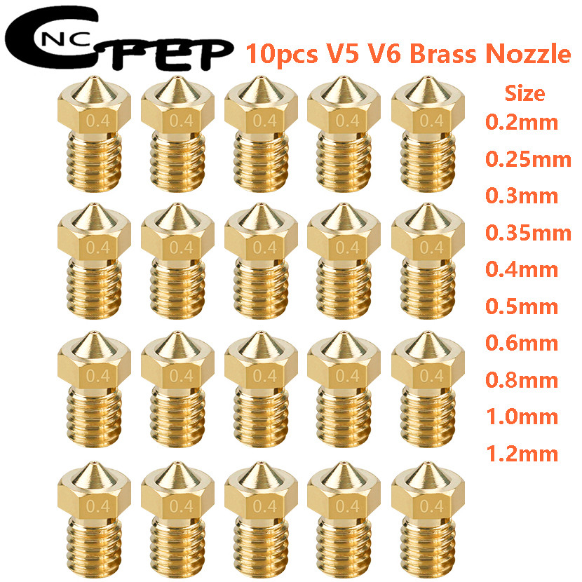 10pcs Brass E3D V5 V6 Nozzle All Metal M6 Thread Stainless Steel Nozzles 3D Printer Hotend For 1.75m
