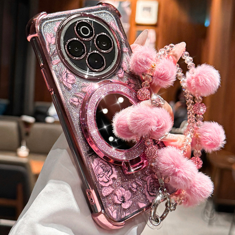 ปลอกสําหรับ VIVO X200 X100 Pro X100S X200S X100 X200 Ultra Bling กระจกผู้ถือนุ่มเคสโทรศัพท์พร้อมสร้อยข้อมือโซ่ - รูปที่ 2