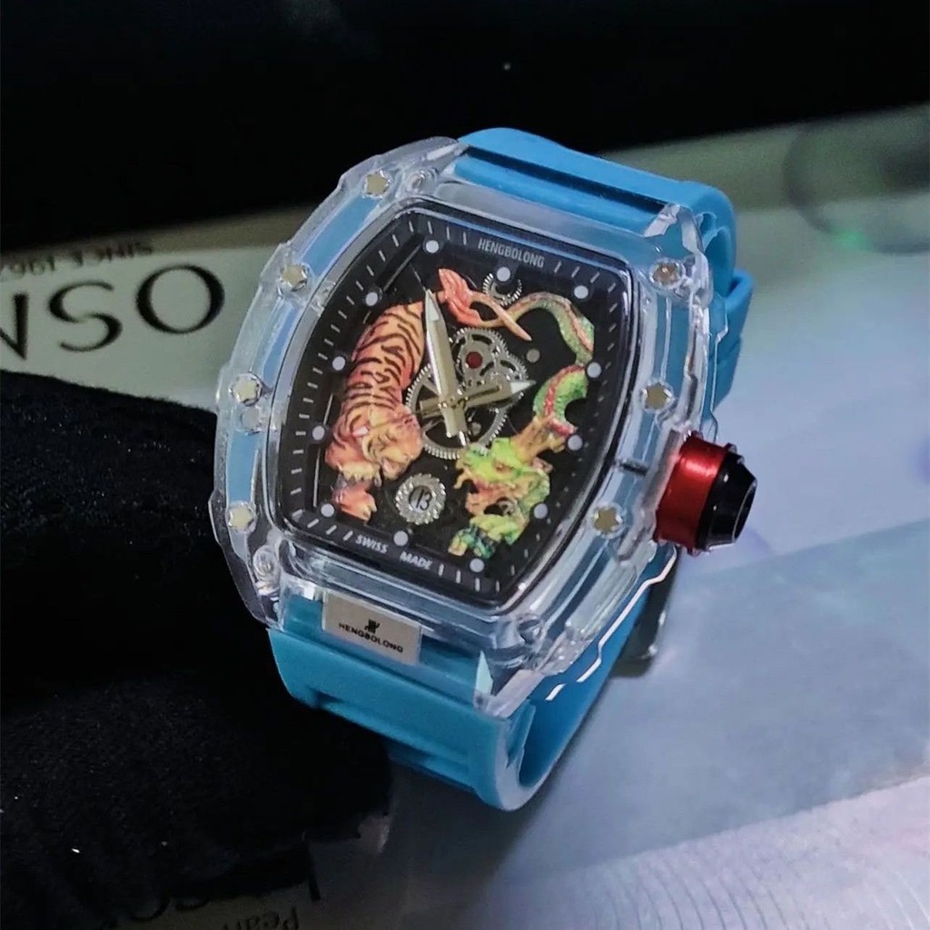 Jh Richard Large Dial Transparent Case New Concept Dragon Tiger Beast Student Watch Silicone Tape Ca