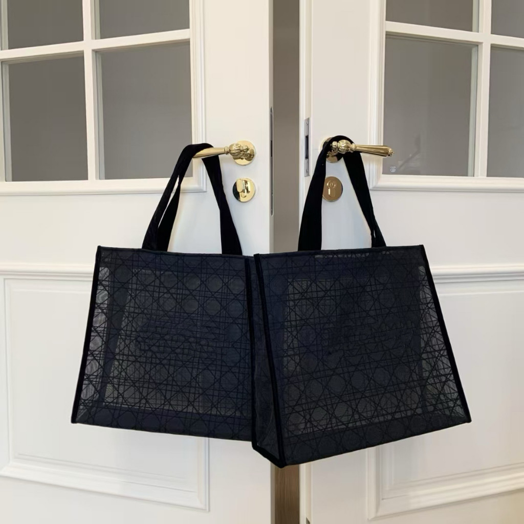 Lace Gauze Tote Classic Black Rattan Check Bag