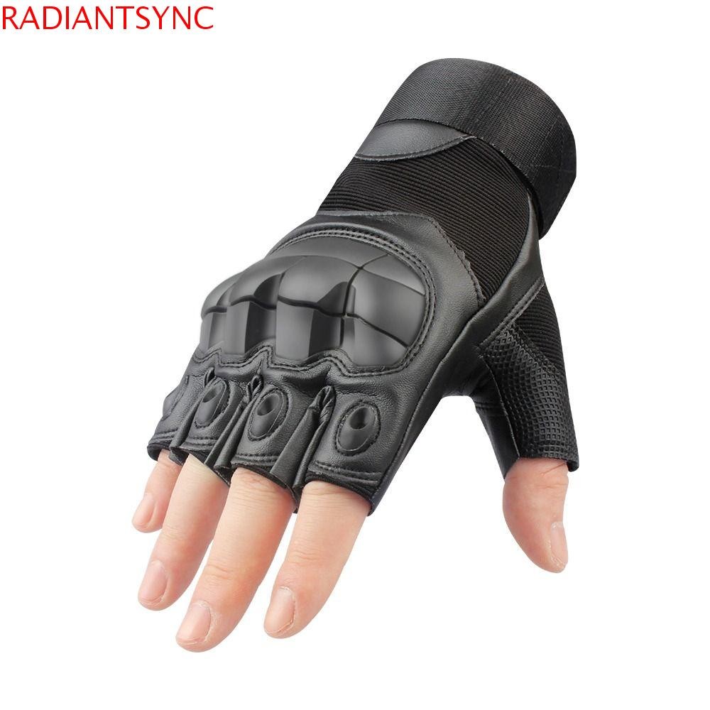 RADIANTSYNC ถุงมือขับจักรยานยนต์Anti-Slip กันลื่น สำหรับทั้งผู้ชายและผู้หญิง ออกแบบมาด้วยKnucklesแข็ง และเป็นแบบครึ่งนิ้ว