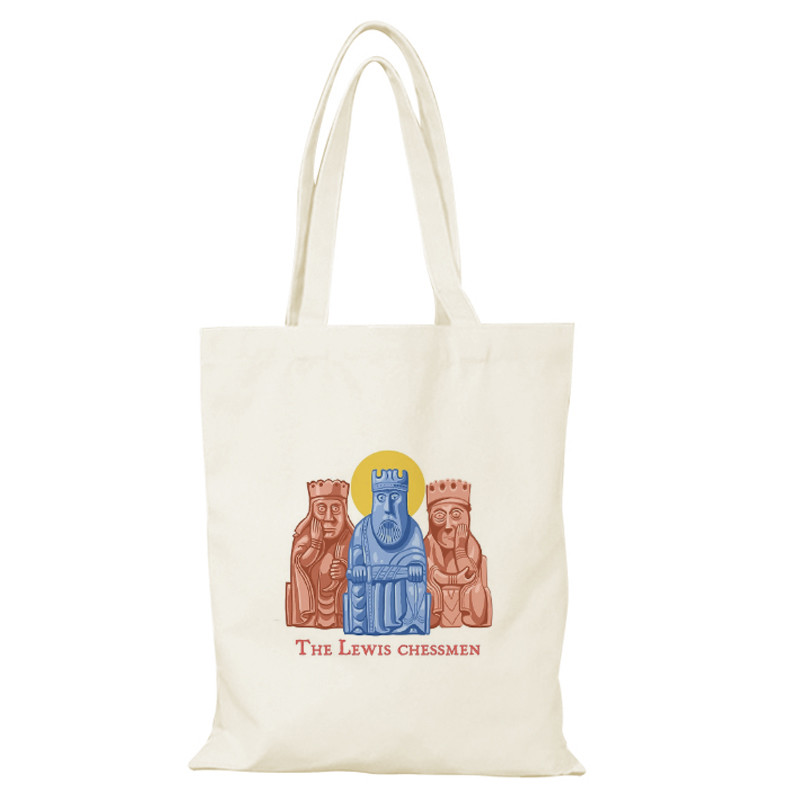 The Lewis Chessmen Canvas Bag from British Museum - Custom Handle & Large Capacity