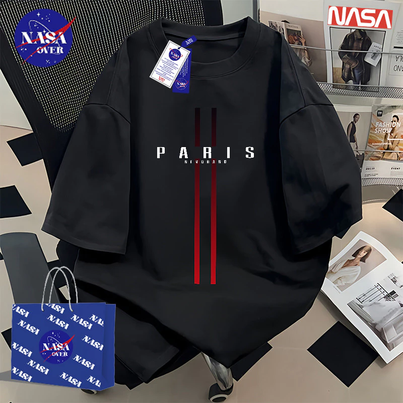 【พร้อมส่ง】🔥NASA ทรงโอเวอร์ไซส์ คอกลม เสื้อยืด ผ้าฝ้ายแท้100% ใส่ได้ทั้งชายหญิง📏ลายเส้นตั้งตรง แขนสั้นYG1268