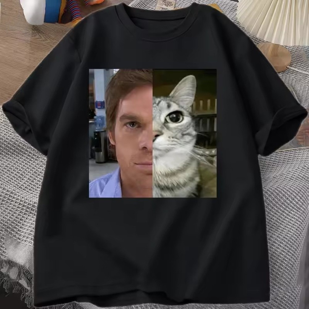 เสื้อยืดแขนสั้นพิมพ์ลาย Dexter Morgan Cat Men สไตล์ฮิป-hop สำหรับผู้ชาย รหัส 50268