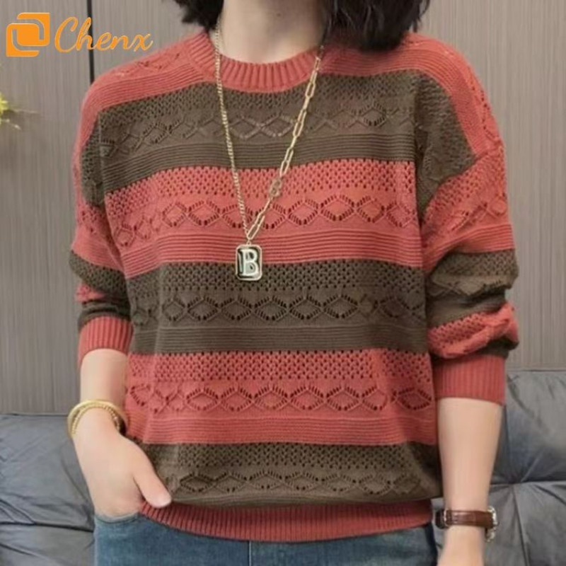 เสื้อสเวตเตอร์สีตัดกันสำหรับผู้หญิง ออกแบบแฟชั่น trendy และทรงพลัง