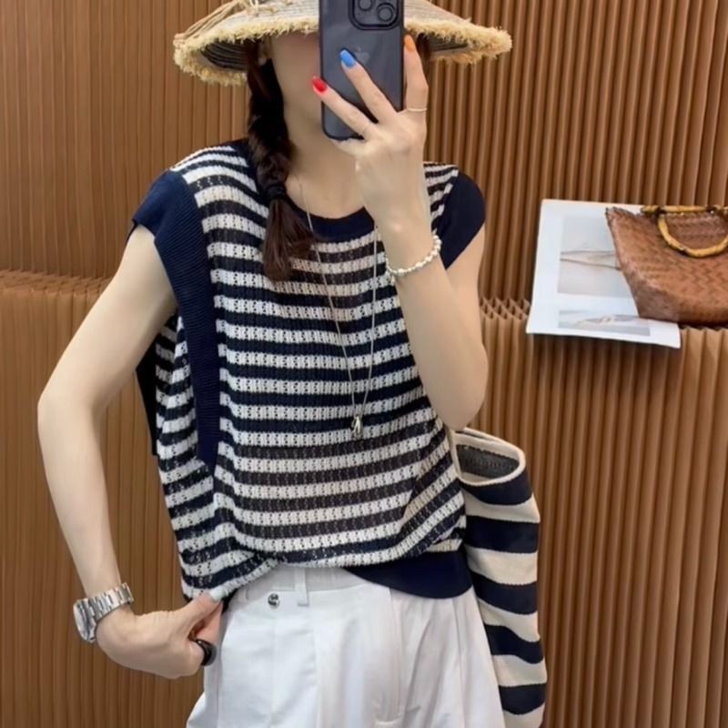 เสื้อกั๊กถักสำหรับผู้หญิง ยีนส์ลายฮอลโลว์ styleType สวมใส่กระชับและเข้าได้กับทุกทรง