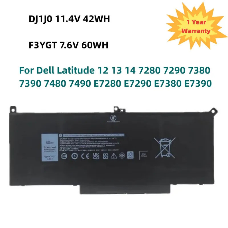 F3YGT 60WH Laptop Battery for DELL Latitude 12 7000 E7280 E7290 E7380 E7390 E7480 E7490 F3YGT 2X39G 