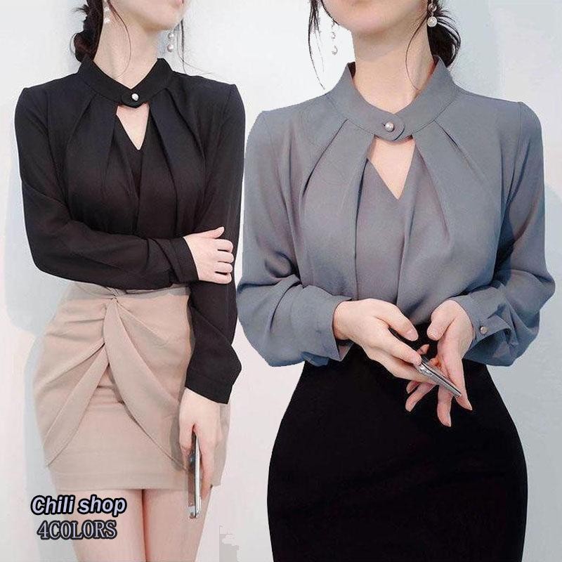 Chili#เสื้อเชิ้ตผู้หญิงตัวใหม่ ทันสมัย เรียบหรู ใช้งานได้หลากหลาย ไฮเอนด์ เหมาะกับการเดินทางไปทำงาน เสื้อเชิ้ต #w624