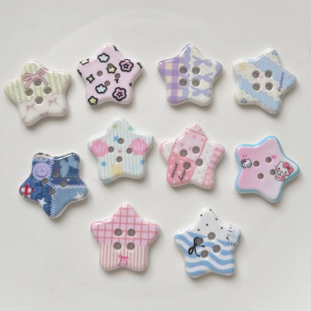 คูคา♥20ชิ้นรูปแบบใหม่น่ารักดาวห้าแฉกปุ่มคู่มือตกแต่งทําเองเสื้อผ้ารองเท้าถุงเท้าอุปกรณ์เสริมกรณีโทรศัพท์แพทช์ปุ่มหลุมรองเท้าจับคู่ตกแต