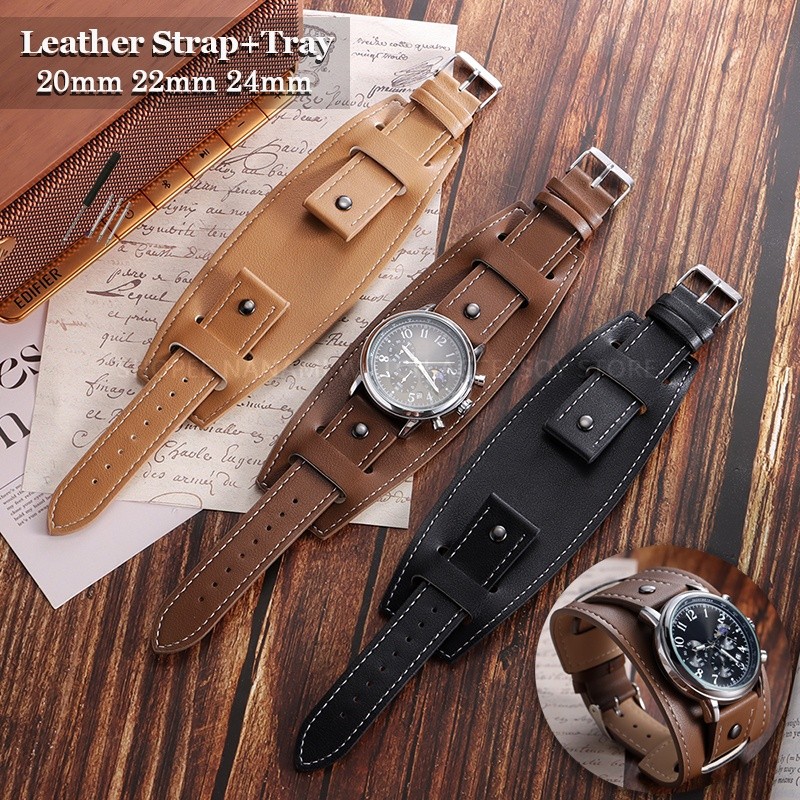20 มม.22 มม.24 มม.Retro PU หนัง Bund สายนาฬิกา Universal Watchbands พร้อม Mat Bund ฐานถาดผู้ชายผู้หญิง Busines สร้อยข้อมืออุปกรณ์เสริม