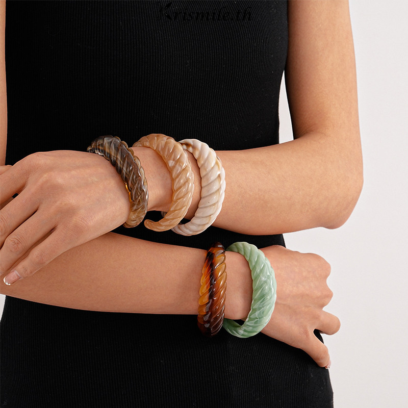 COD-ในไทย💖กำไลข้อมือแบบเปิดเกลียวอะครีลิกย้อมสีสำหรับผู้หญิงสไตล์เรโทรเรียบง่ายระดับไฮเอนด์-Kri - รูปที่ 7