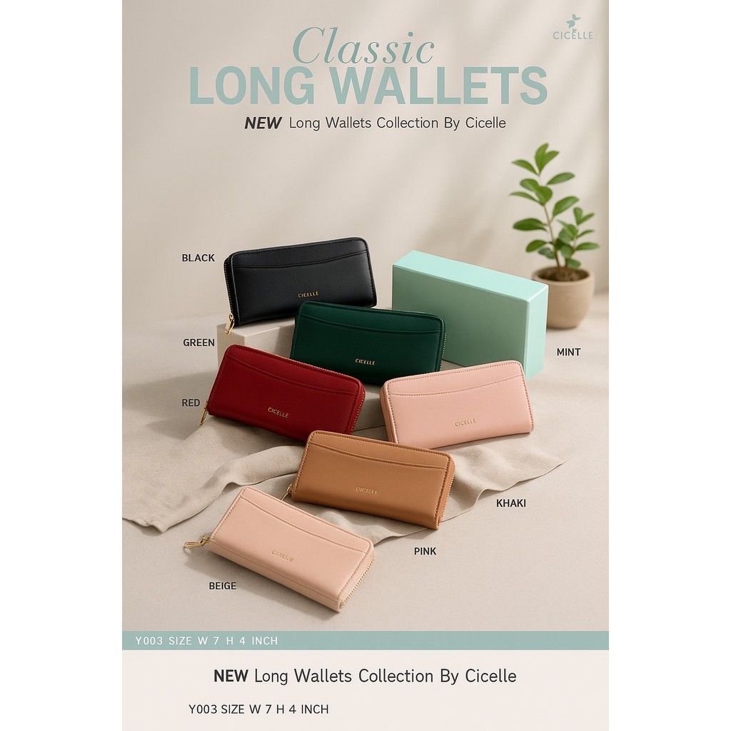 กระเป๋าสตางค์ใบยาว ซิปรอบ แบรนด์ CICELLE (ซีเซล) Y003