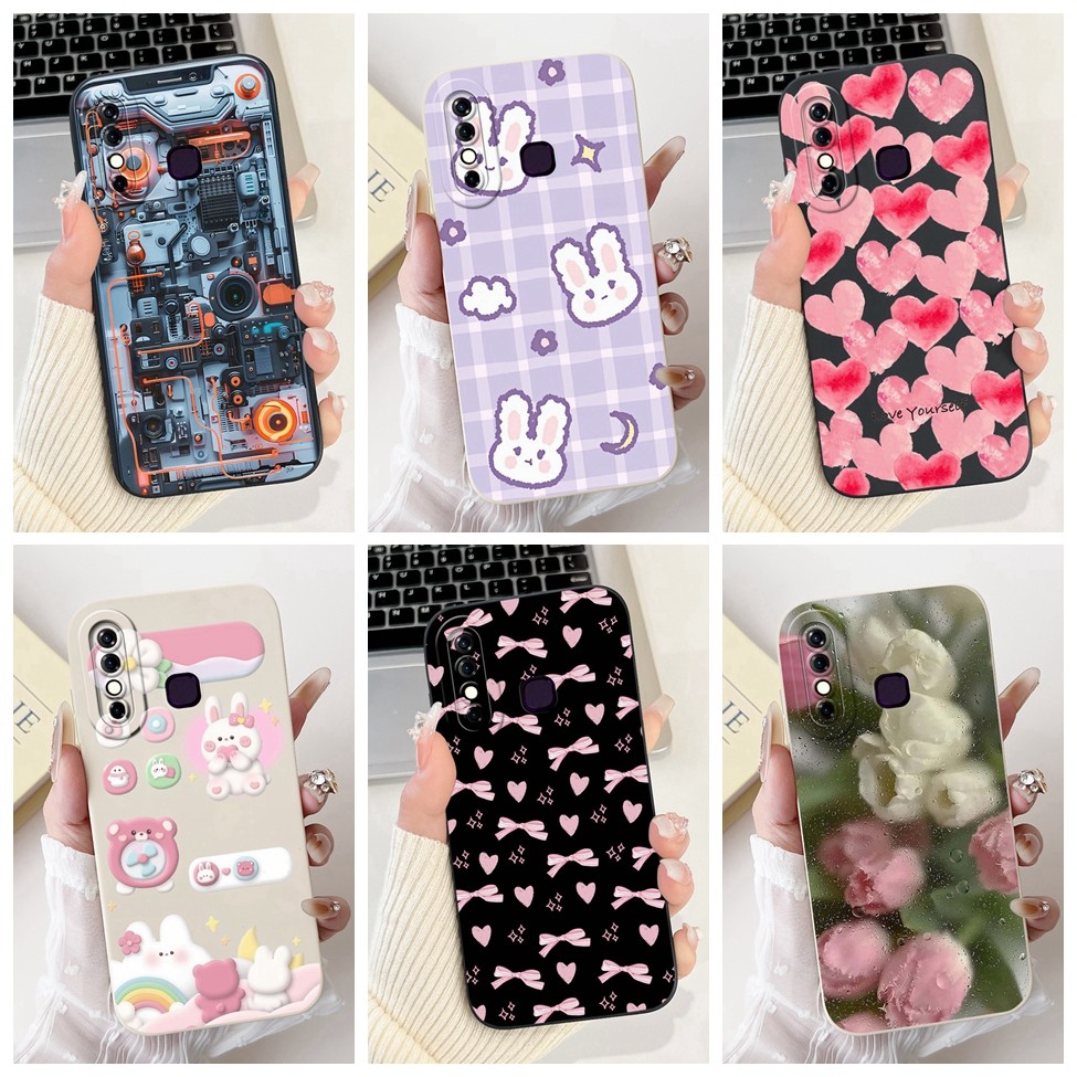 Infinix Hot 8 กรณี X650C ซิลิโคนแมวน่ารักแฟชั่นผีเสื้อดอกไม้ Love ทาสีฝาครอบ Inifnix Hot 8 เคสโทรศัพท์ X650B X650D