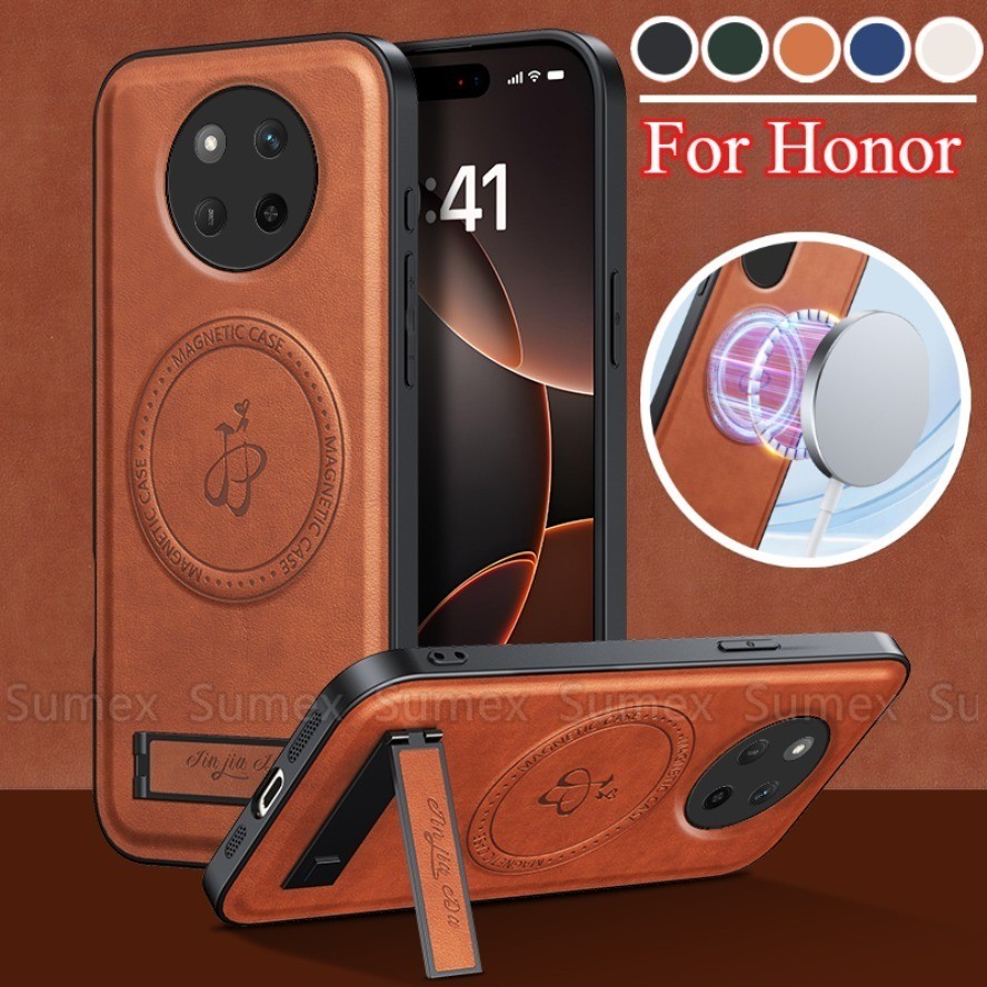 Stand Holder ซองหนังสําหรับ HonorX9C Honor X9D X9C X9B X9A X8C X8B X7C 4G 5G แหวนชาร์จแม่เหล็กธรรมดา