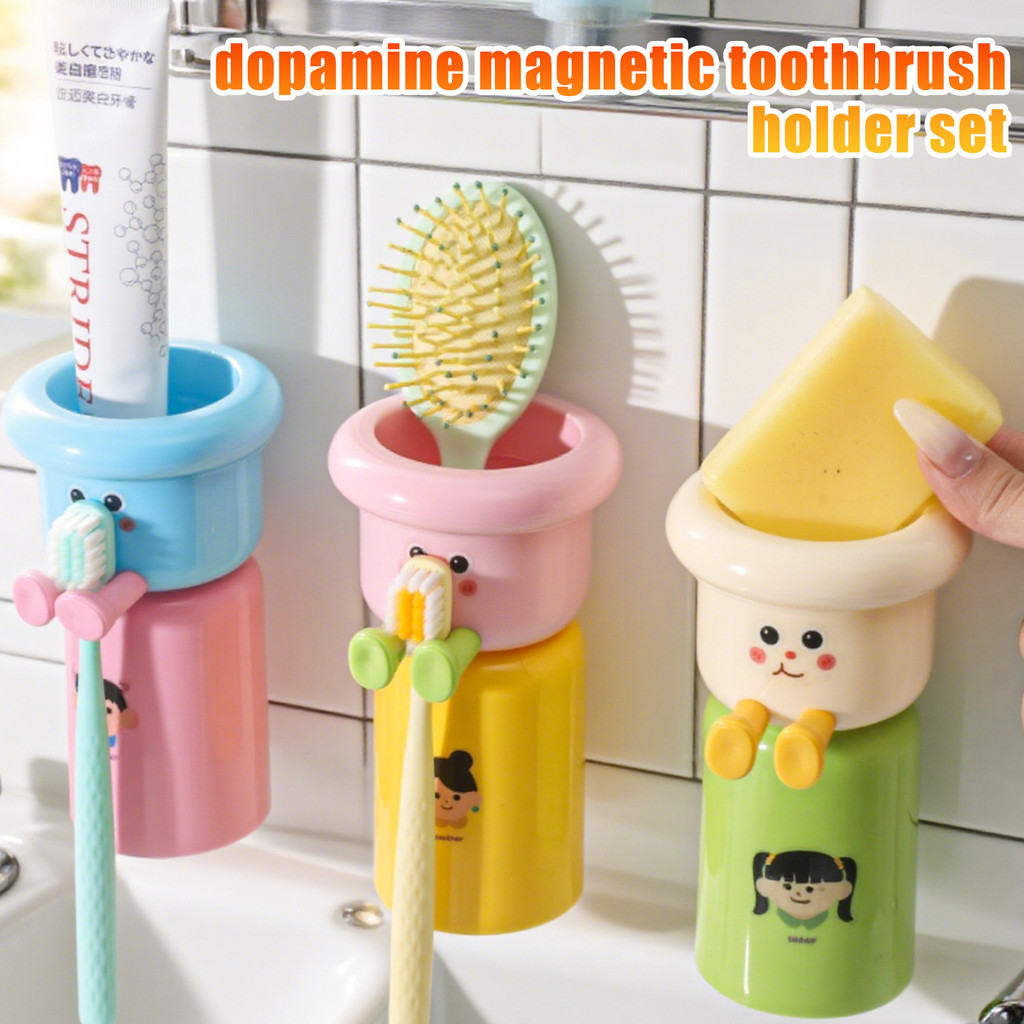 ที่ใส่แปรงสีฟันป้องกันแบคทีเรีย | ชุดแม่เหล็ก Dopamine ดีไซน์ท่อระบายน้ําคว่ํา & วัสดุ ABS อุปกรณ์ห้องน้ําประหยัดพื้นที่