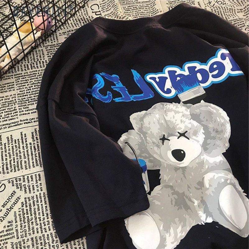 เสื้อยืดแขนสั้น สไตล์เกาหลี oversize เสื้อผ้าแฟชั่นวัยรุ่นน่ารัก เสื้อโอเวอร์ไซส์ผู้หญิง ลายการ์ตูน 