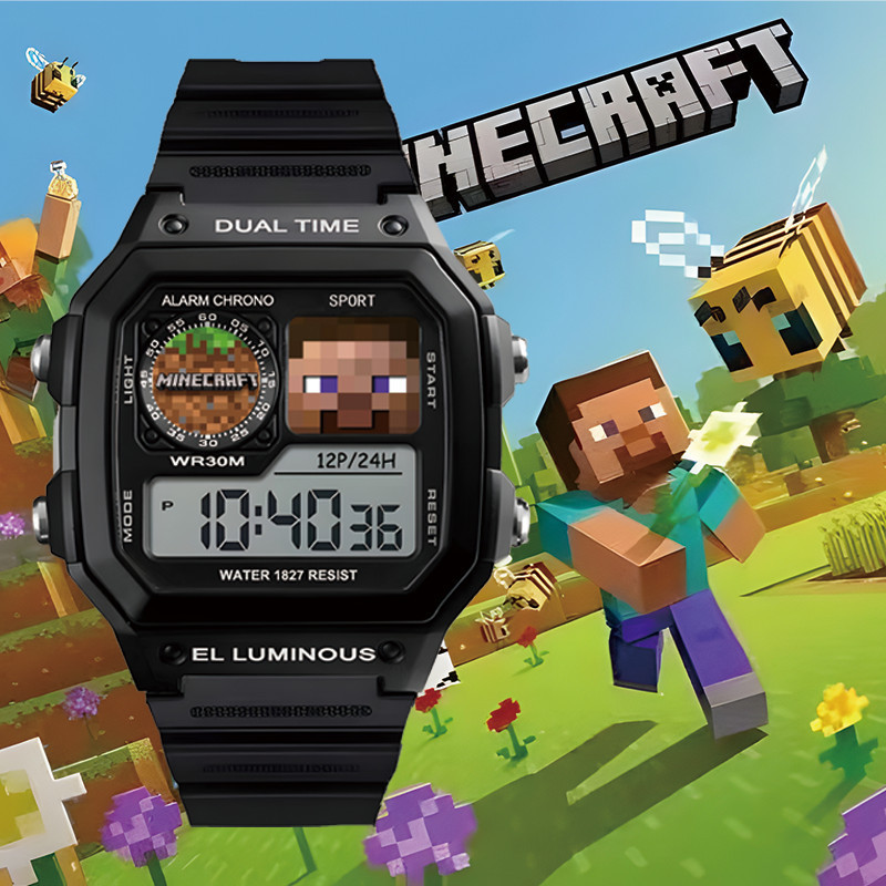 มายคราฟ นาฬิกาเกมอะนิเมะสองมิตินักเรียนช็อกทนนาฬิกาอิเล็กทรอนิกส์นาฬิกาสี่เหลี่ยมเล็ก