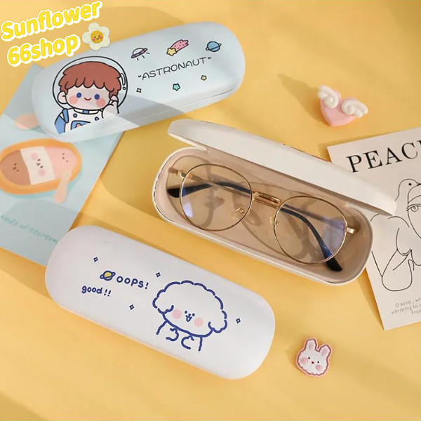 Sunflower66 กล่องแว่นตา กล่องใส่แว่นตาการ์ตูนน่ารัก ทรงสี่เหลี่ยม ลายการ์ตูน