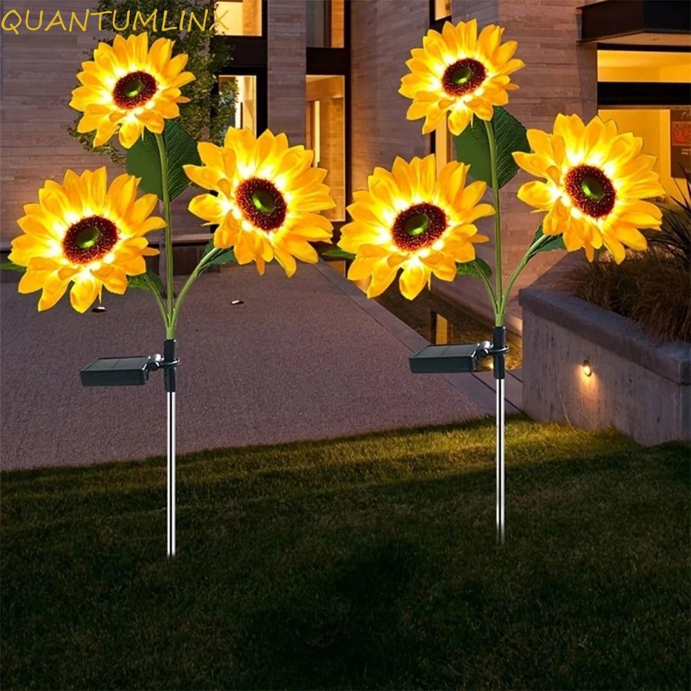 QUANTUML ไฟกลางคืน,กันน้ําจําลองไฟ LED ดอกทานตะวันพลังงานแสงอาทิตย์,ตกแต่งสวนสร้างสรรค์ประดิษฐ์ 1/3 หัวดอกไม้แสงกลางแจ้ง