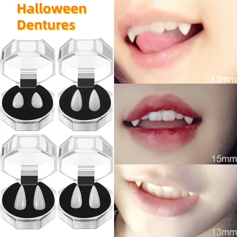 1 คู่แวมไพร์เรซิ่นฟัน Fangs ฟันปลอม Props ฮาโลวีนเครื่องแต่งกาย Props ฟันปลอม