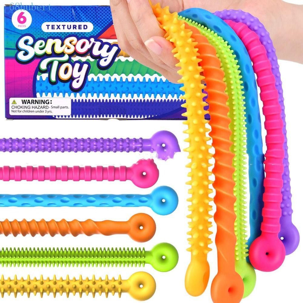 HUBERT DIY Sensory Strip ของเล่น,ซิลิโคนเนื้อยืดเงียบ Decompressors แหวน,สร้างสรรค์เพิ่มความสนใจที่ไม่ซ้ํากันยืดหยุ่นก๋วยเตี๋ยว Sensory Wand ของเล่นสนุกวันหยุดของขวัญ
