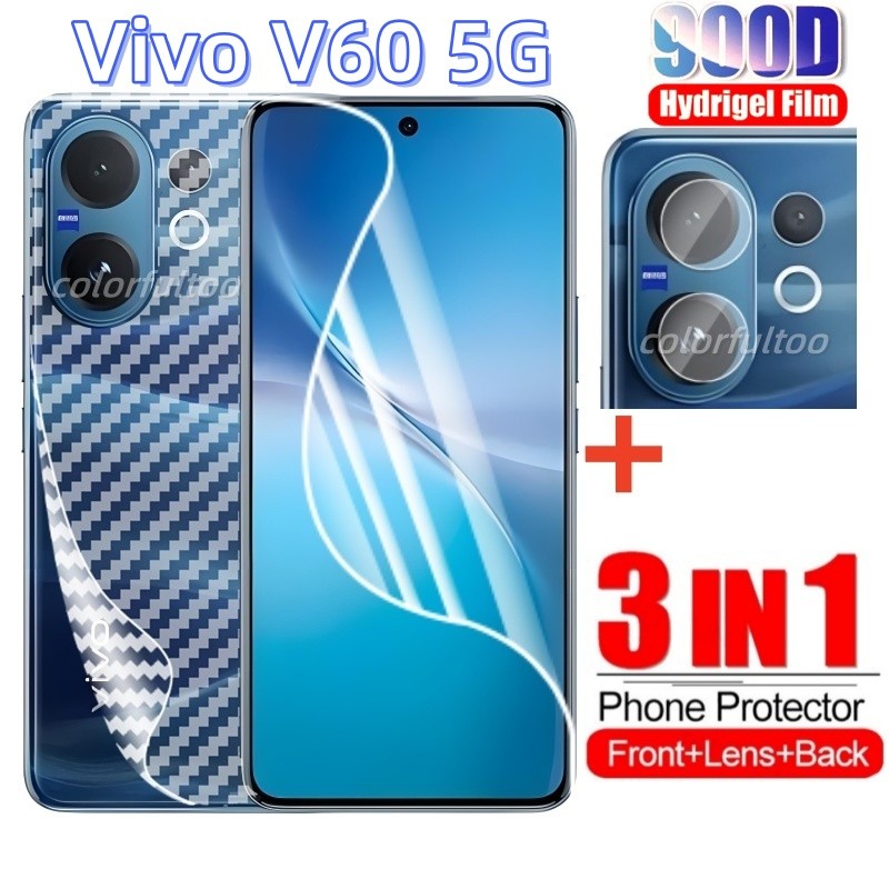 3 in 1 Hydrogel ป้องกันฟิล์มสําหรับ Vivo V60 V 60 VivoV60 V60Lite V70Elite V70FE VivoV70 4G 5G ด้านหน้ากลับป้องกันหน้าจอฟิล์มไฮโดรเจลกล้องกลับเลนส์ป้องกันฟิล์ม