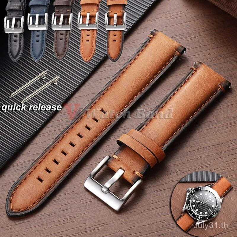 สายนาฬิกาหนังหนังวัว 20 มม. 22 มม. 24 มม. สําหรับ Fossil Band สําหรับ Smartwatch นาฬิกา Vintage สีน้