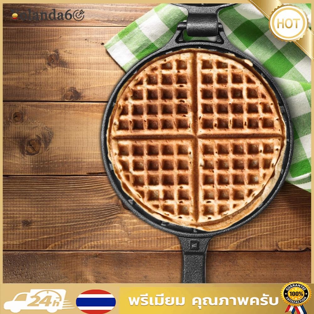 เครื่องทําวาฟเฟิลเหล็กหล่อกระทะ Non-Stick Waffle Iron Round Waffle Skillet สําหรับเตาตั้งพื้นหรือย่า