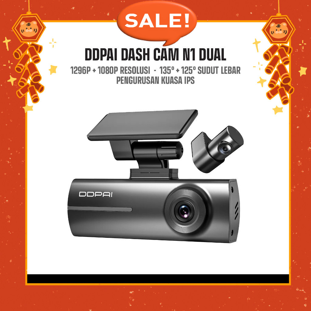 JJK DDPAI Dash Cam N1 Dual - Dual Channel Recording IPS Power Management 1296P + ความละเอียด 1080P