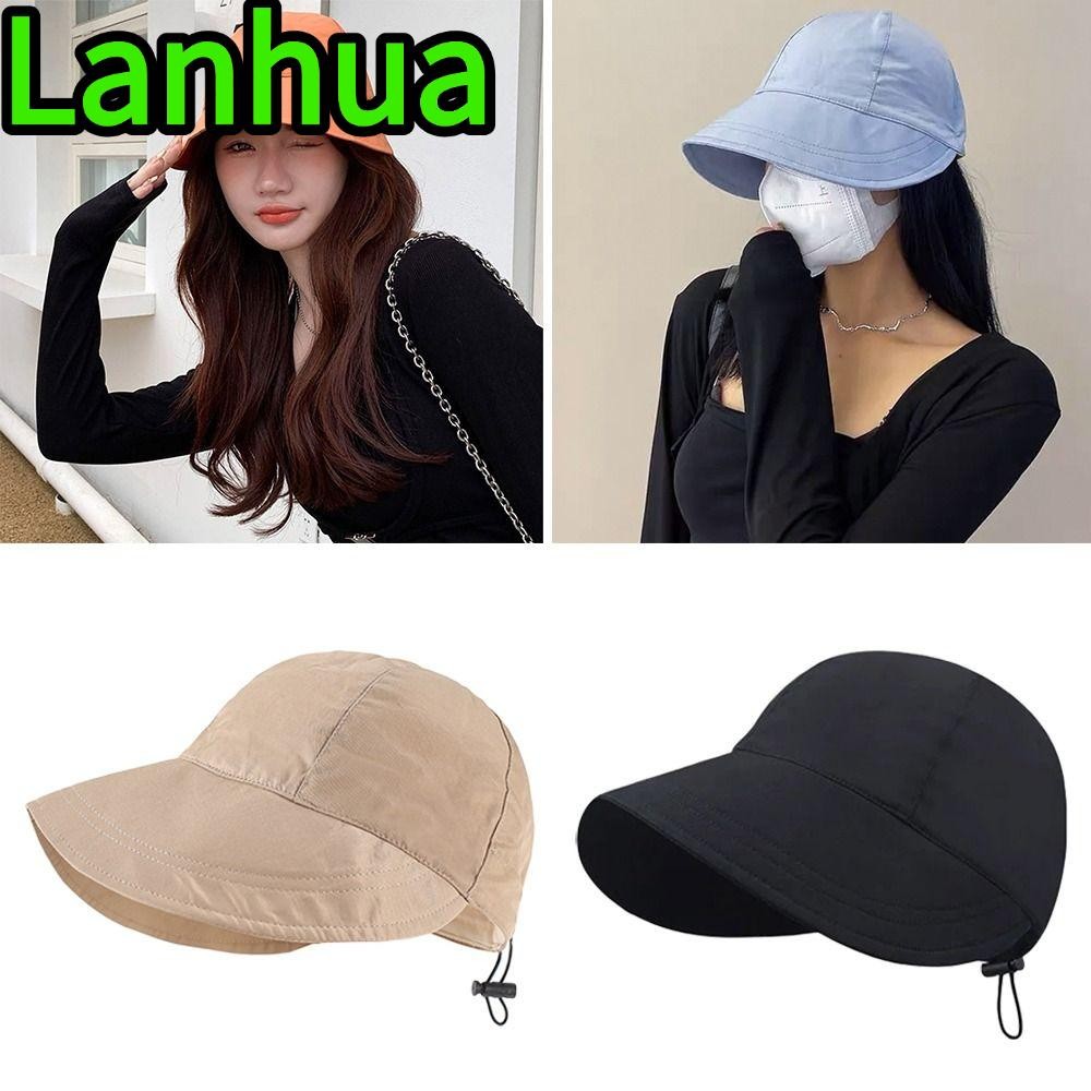 LANHUA หมวกบักเก็ตผู้ชายผู้หญิงพับได้แบบพกพาหมวกชายหาดแบบปรับได้