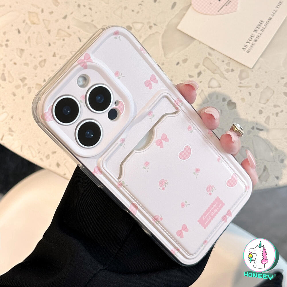 Girly สีชมพู Bowknot ผู้ถือบัตรเคสโทรศัพท์สําหรับ iPhone 16 11 15 14 Pro Max 12 13 Pro Max 16 Plus X XS XR 7 8 Plus กระเป๋าสตางค์กันกระแทก Soft TPU ฝาหลัง ราคา ถูกที่สุด ดีลบีเคเค แกลเลอรีภาพที่ 7