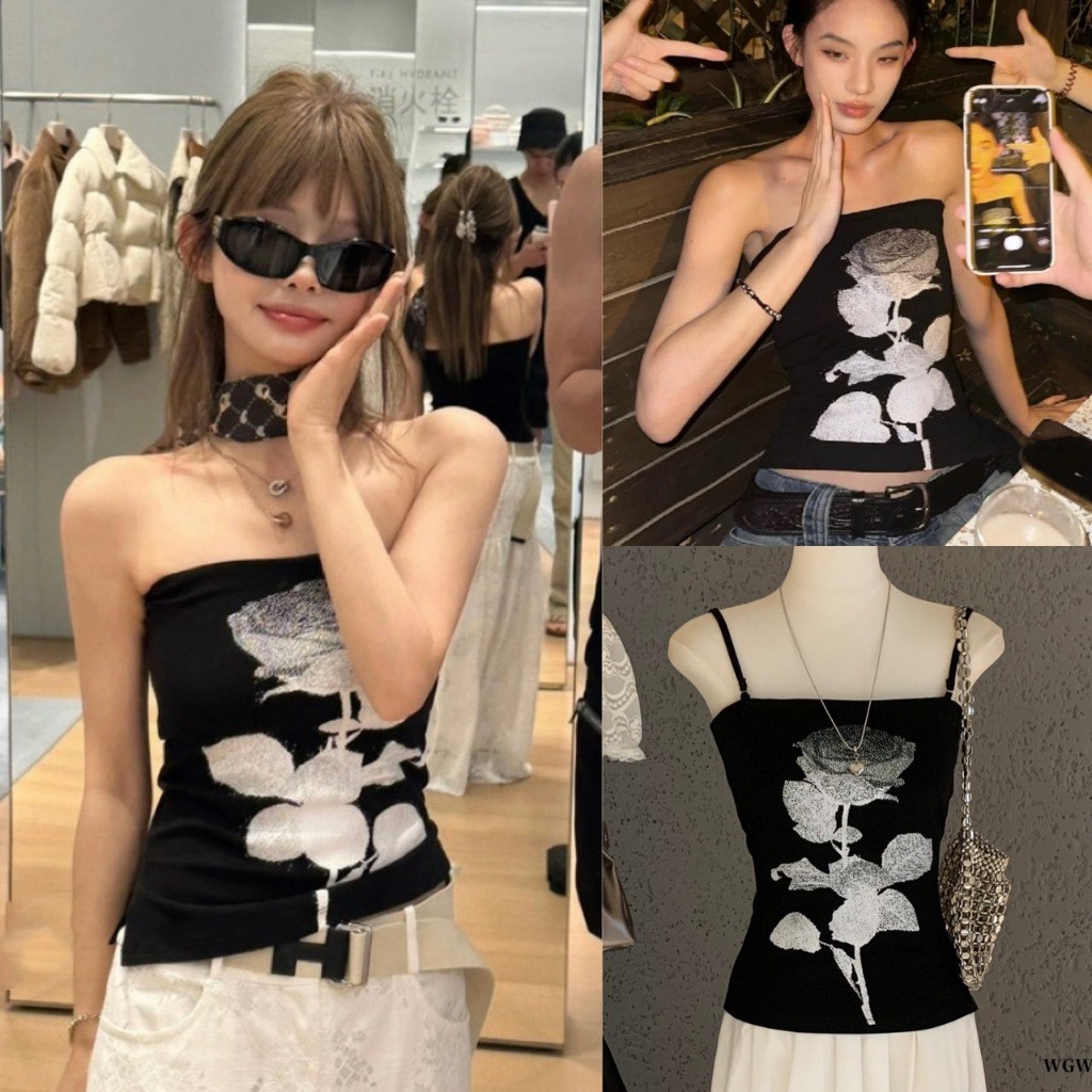 🎀 🇰🇷 W6753 เสื้อสายเดี่ยว ลายกุหลาบ สายปรับได้ งานสวยเก๋ เซ็กซี่ ใส่ได้ทุกโอกาสเลยค่า แฟชั่นเกาหลี T