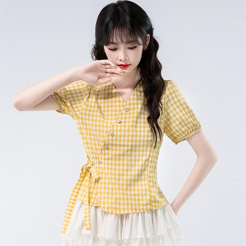 เสื้อเชิ้ตแขนพองลายสก็อตหวานๆ สดใหม่ สำหรับผู้หญิง 2025 เสื้อเชิ้ตรัดรูปเข้ารูปฤดูร้อนใหม่99162 ราคา ถูกที่สุด ดีลบีเคเค แกลเลอรีภาพที่ 6