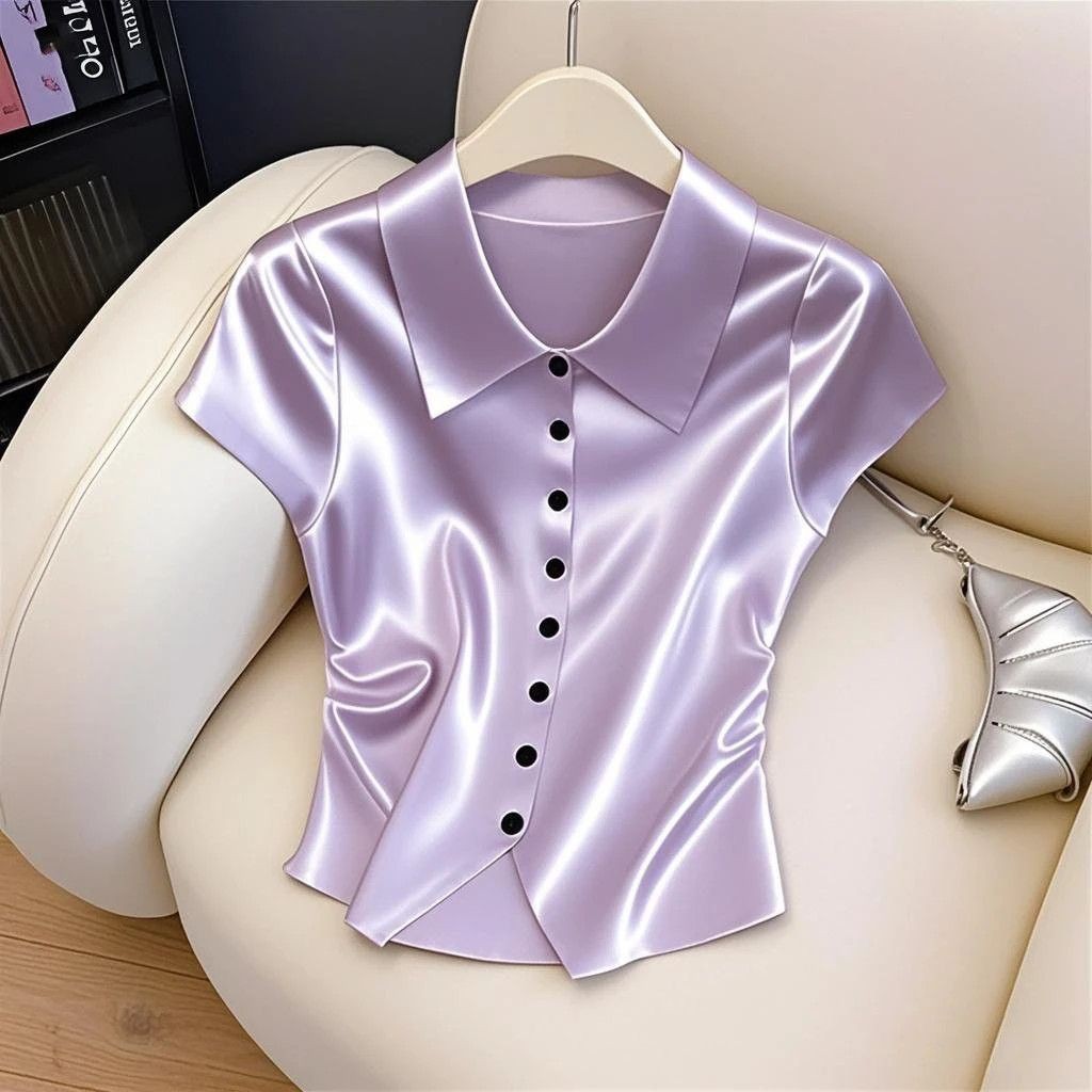 .slimming polo collar top สำหรับผู้หญิง ฤดูร้อน สไตล์ใหม่